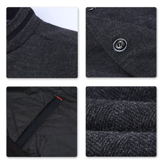 Men's Short Slim Fit Coat with Stand-Up Collar Business Casual Wool Overcoat Gray - Image 5