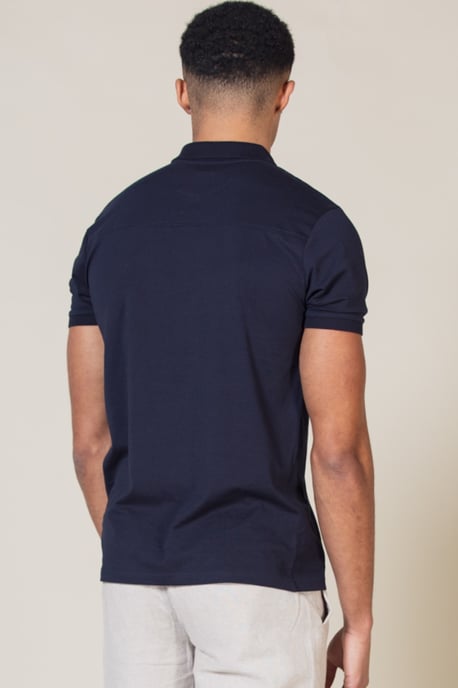 Navy Cotton Zip Neck Polo Shirt