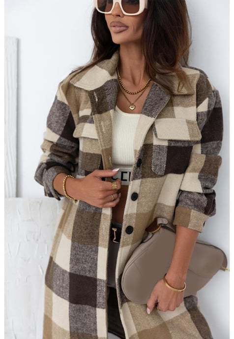 Azura Exchange Women's Plaid Button-Down Long Shacket in Khaki - Image 6