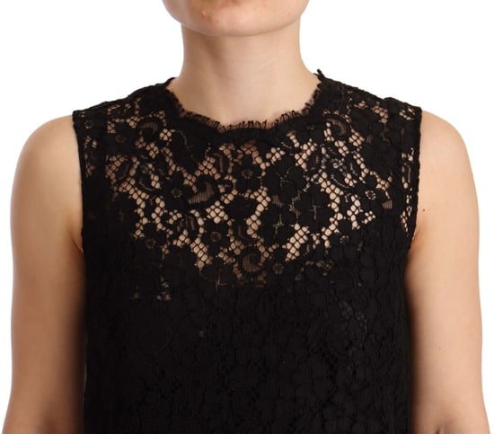 Vestido mini sin mangas de encaje floral negro para mujer de Dolce & Gabbana - Image 4