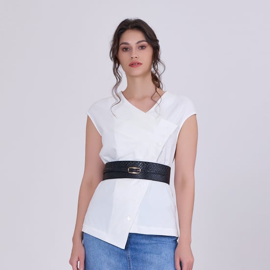 Double breasted pleated asymmetric top - Image 1