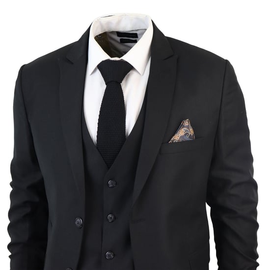 Traje clásico negro liso de 3 piezas IM1 para hombre - Image 3