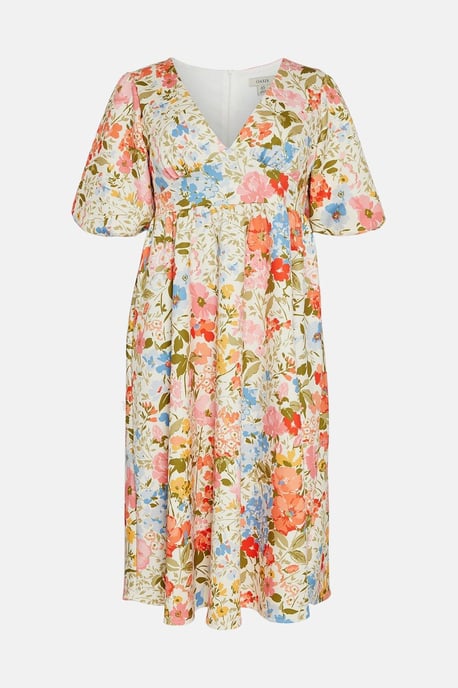 Curve Floral Scuba Puff Sleeve Midi Dress - Image 4