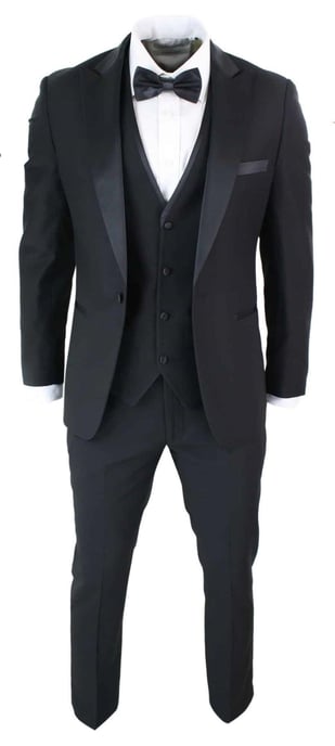 Traje de esmoquin negro de 3 piezas para hombre, clásico, de satén, para cenas, bodas, bailes de graduación - Image 2