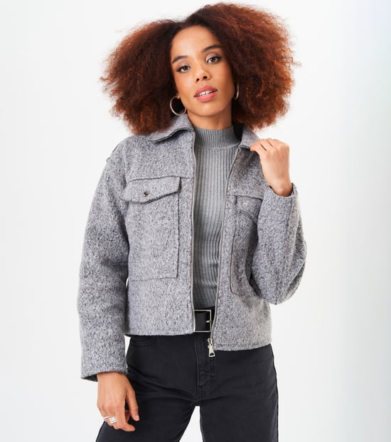 Cropped Wool Blend Jacket