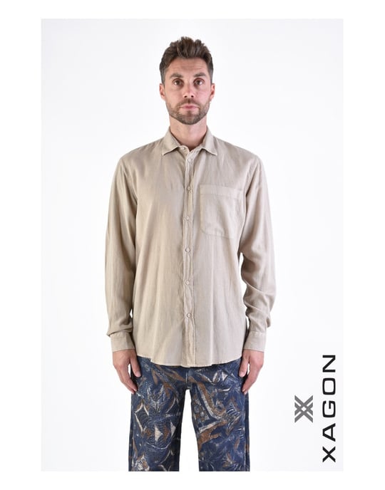 Xagon Camisa Manica del hombre beige - Image 3