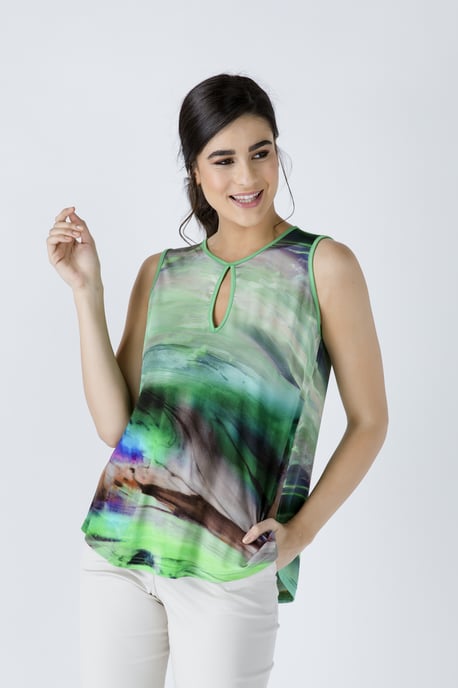Green Keyhole Detail Print Top