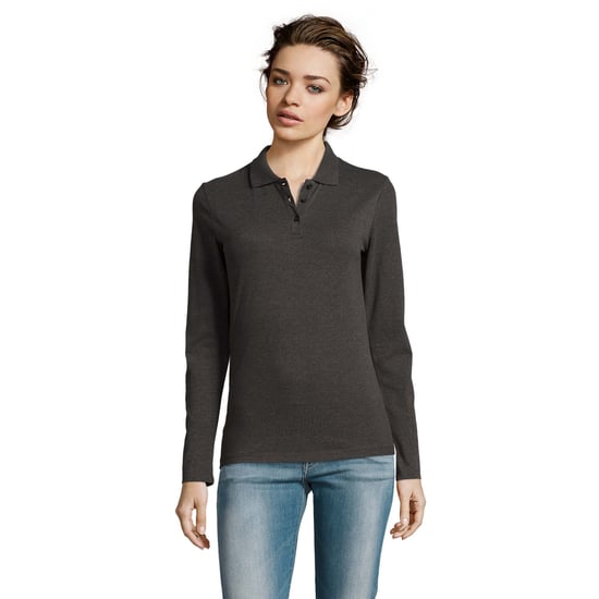 SOLS Womens/Ladies Perfect Long Sleeve Pique Polo Shirt (Charcoal Marl) - Image 5