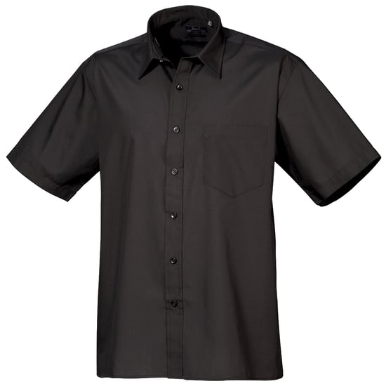 Premier Mens Short Sleeve Formal Poplin Plain Work Shirt (Black) - Image 1