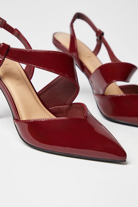 Wide Fit Evie Asymmetric Strap Detail Pointed Court Shoes