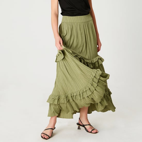 Long pleated skirt with tiered ruffles - Image 4