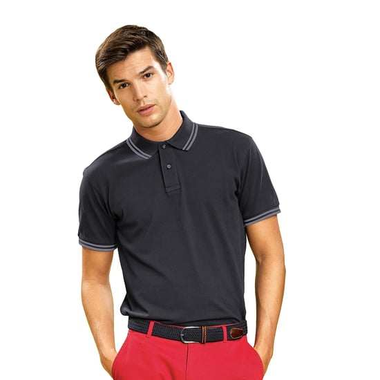 Asquith & Fox Mens Classic Fit Tipped Polo Shirt (Black Heather/Charcoal) - Image 2