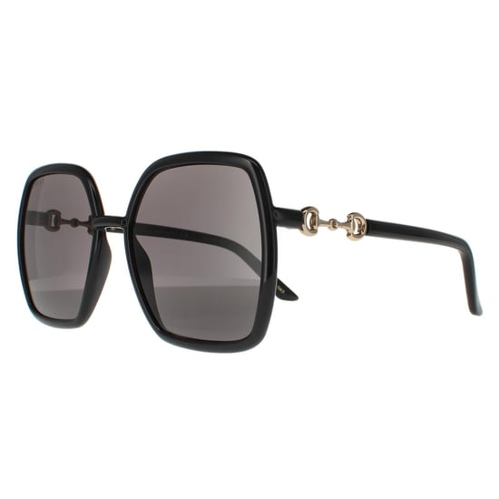 Gafas de sol cuadradas para mujer Gucci negras y doradas grises - Image 2