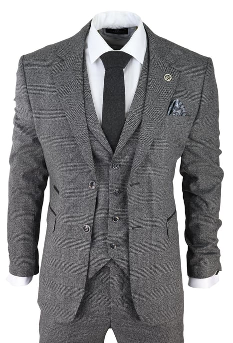 Traje de tres piezas gris para hombre, traje de boda clásico a medida con cuadros Príncipe de Gales - Image 1