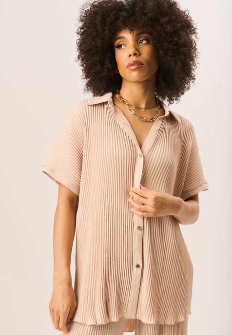 Plisse Short Sleeve Oversized Shirt