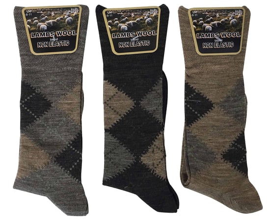 Pack de 3 calcetines para hombre sin elástico de lana de cordero con dibujo para la circulación - Image 2