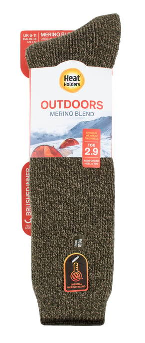 Heat Holders - Calcetines térmicos de lana merino para hombre de pierna larga con talón y puntera reforzados para invierno - Caqui - Image 2