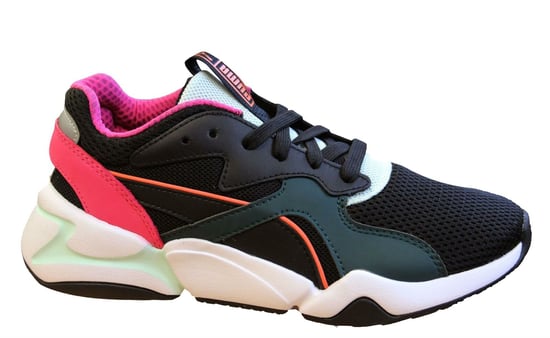 Puma Nova Mesh Black Leather Lace Up Womens Trainers 369655 01