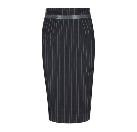 Striped Black Pencil Skirt with Leather Detail