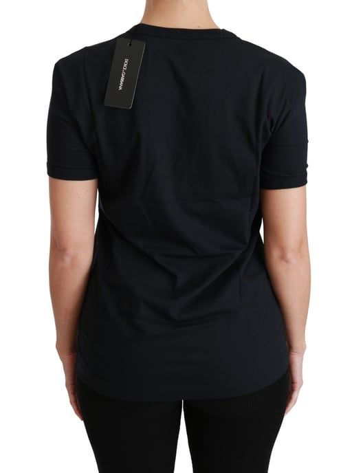 Dolce & Gabbana Camiseta de algodón de cuello redondo con parche Amore azul para mujer - Image 5