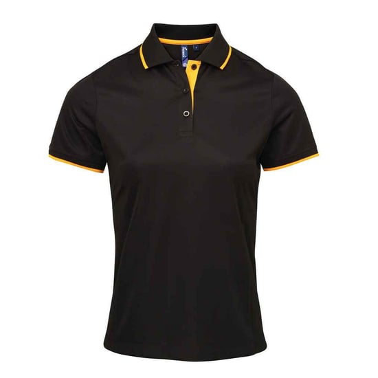 Premier Womens/Ladies Coolchecker Contrast Pique Polo Shirt (Black/Sunflower) - Image 1