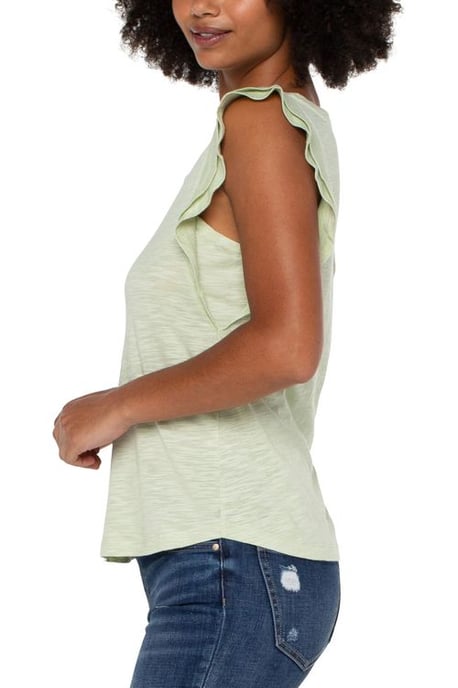 Double Layer Flutter Sleeve Slub Knit To Celadon