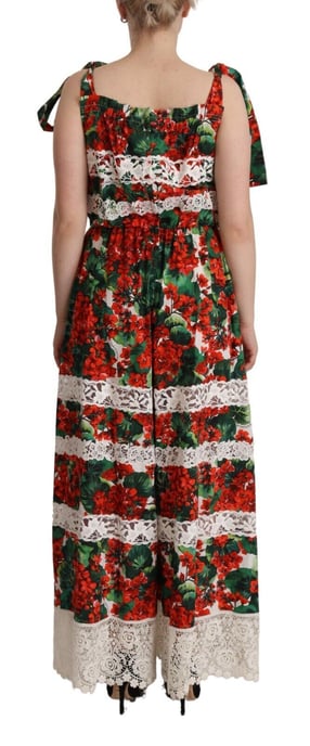 Vestido Largo Maxi de Encaje con Estampado de Geranios Multicolor para Mujer de Dolce & Gabbana - Image 3