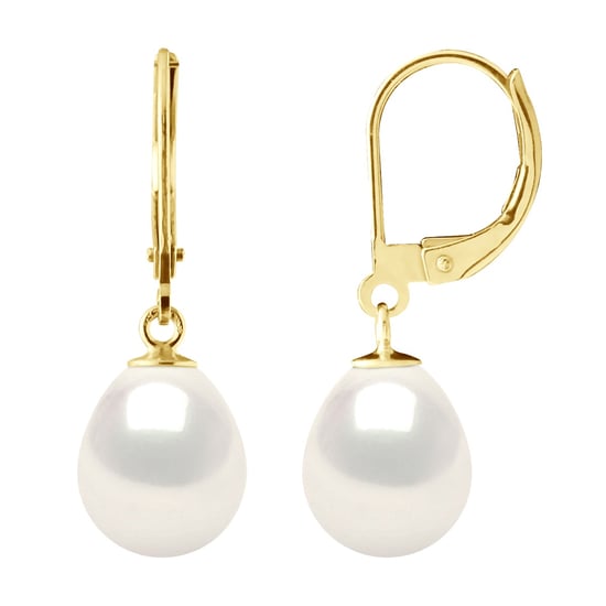Earrings in Yellow Gold 375 and Real Cultured Freshwater Pearls Pear 9-10 mm