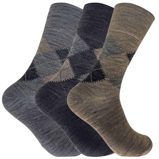 Pack de 3 calcetines para hombre sin elástico de lana de cordero con dibujo para la circulación - Image 1