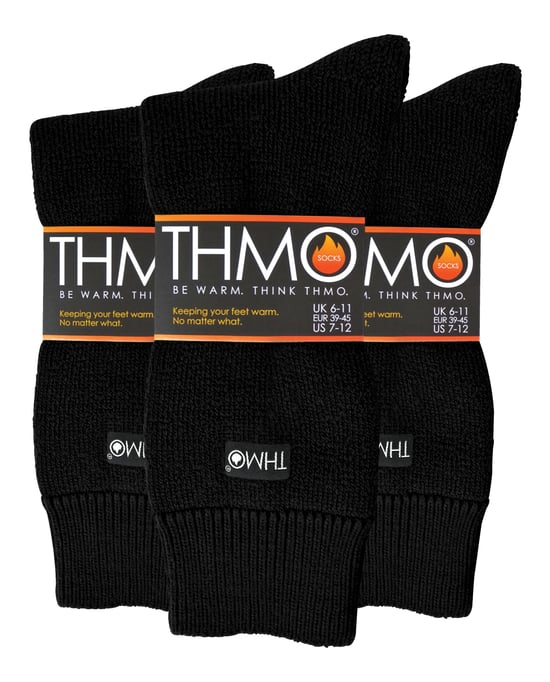 THMO - 3 Pairs Mens Fleece Lined Slipper Socks with Grippers - Black - Image 2