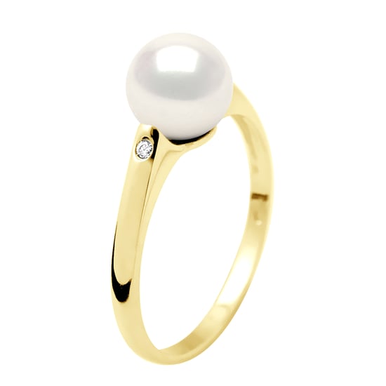Ring Solitaire Diamonds 0,02 Cts - Real Cultured Freshwater Pearl Round 8-9 mm - Image 1