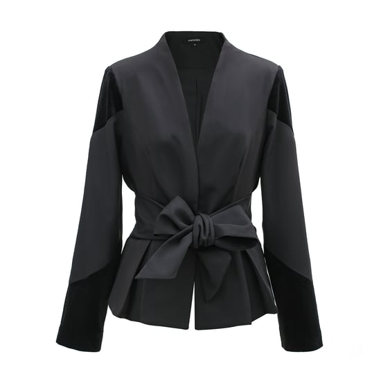 Bi-material blazer and knotted belt - Image 1