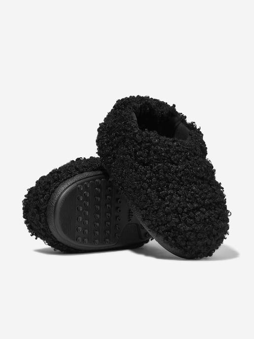 Moon Boot Kids Faux Curly Slippers in Black - Image 2