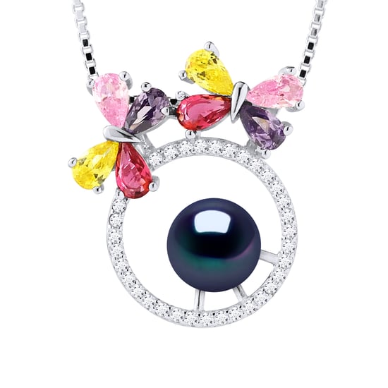 BUTTERFLY Necklace Freshwater Pearl Round 8-9 mm Black 925
