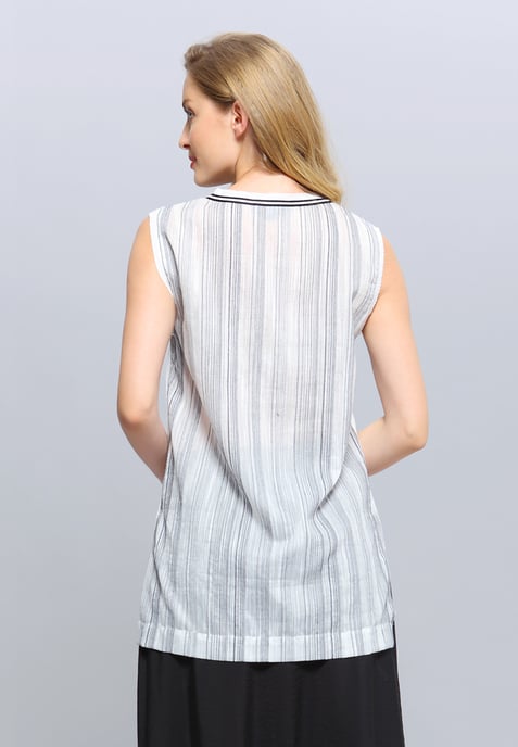 Long V-Neckline Bi-Material Top - Image 2