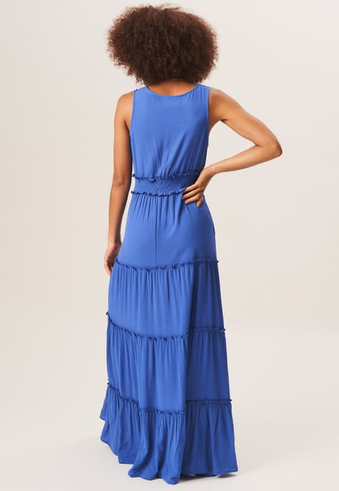Vestido midi cruzado a capas con cintura fruncida - Image 4