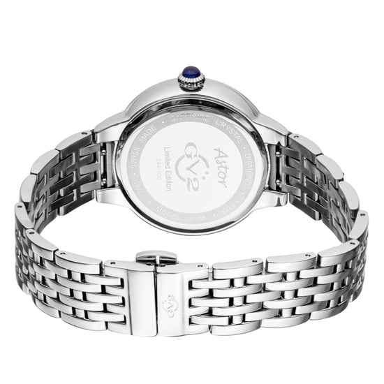 GV2 Astor Reloj de acero inoxidable con esfera negra y diamantes de cuarzo suizo para mujer - Image 2