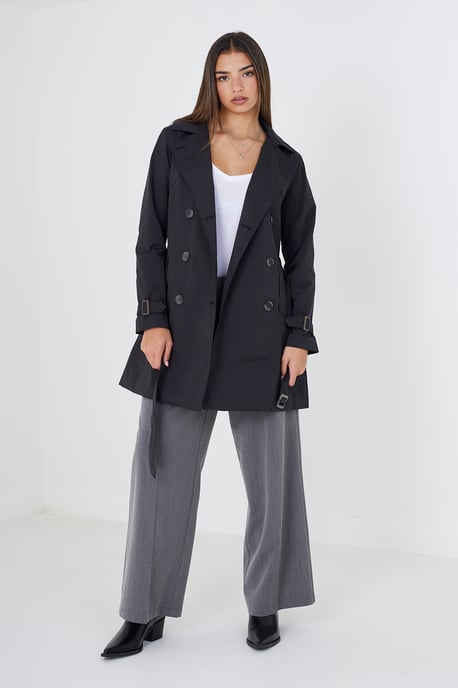 Black 'Brandy' Double Breasted Short Trench Coat