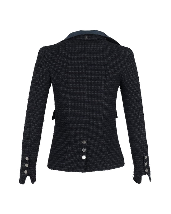 Chanel Boucle Tweed Fitted Jacket with Detachable Collar in Navy Blue Cotton - Image 3