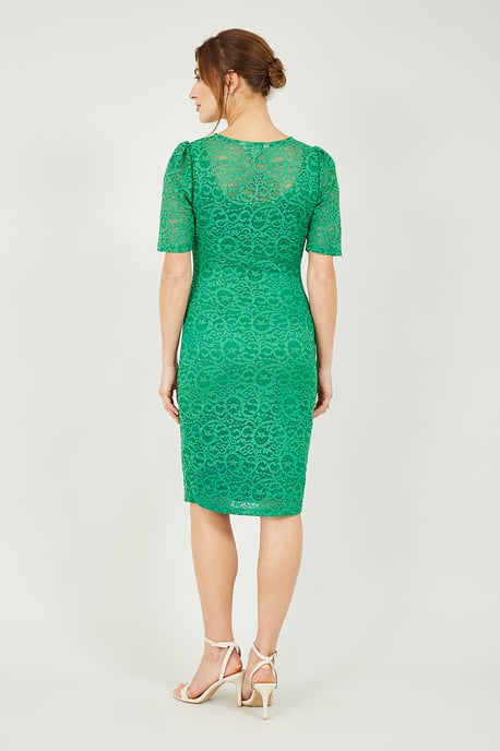 Yumi Green Ruched Lace Dress