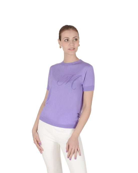 Crown Of Edinburgh Cashmere Short Sleeve Art 003 Lilas Lettre M - Image 1