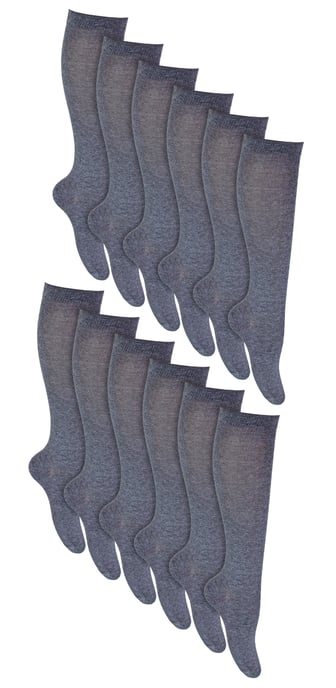 12 Pair Multipack Girls Knee High Socks | Calcetines Escolares de Algodón Largos y Transpirables | Opción de Color - Gris, Negro, Blanco, Azul - Gris - Image 1
