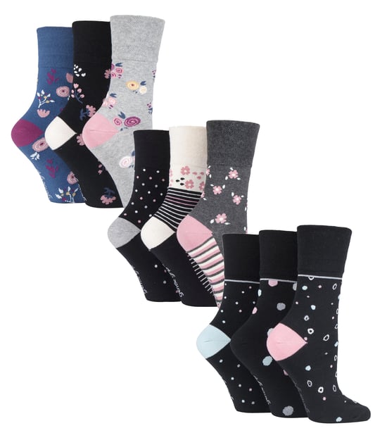 Paquete múltiple de 9 pares de calcetines no elásticos de algodón para mujer - Punto Floral - Image 1