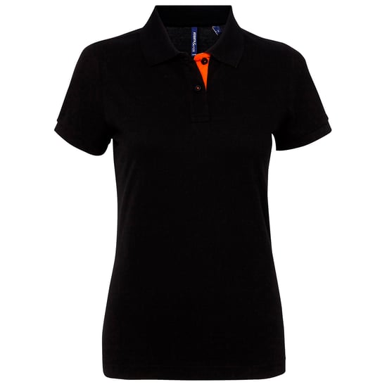 Asquith & Fox Womens/Ladies Short Sleeve Contrast Polo Shirt (Black/ Orange) - Image 3