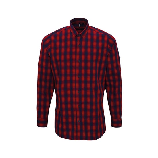 Premier Mens Mulligan Checked Cotton Long-Sleeved Shirt (Red/Navy) - Image 1