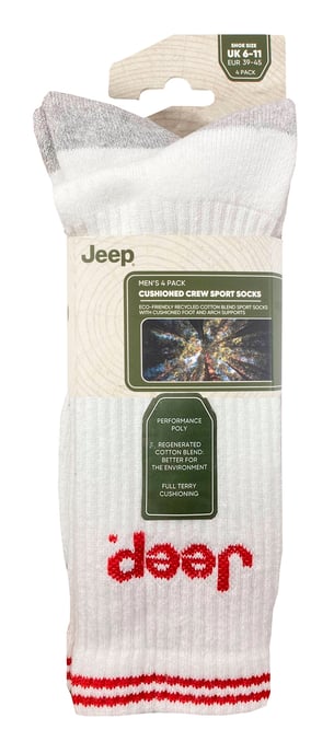 Calcetines Deportivos para Hombre | Jeep | 4 Pack Calcetines de Algodón para Correr con Talón y Puntera Reforzados - Blanco - Image 2