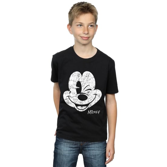 Disney Boys Mickey Mouse Distressed Face T-Shirt (Black)