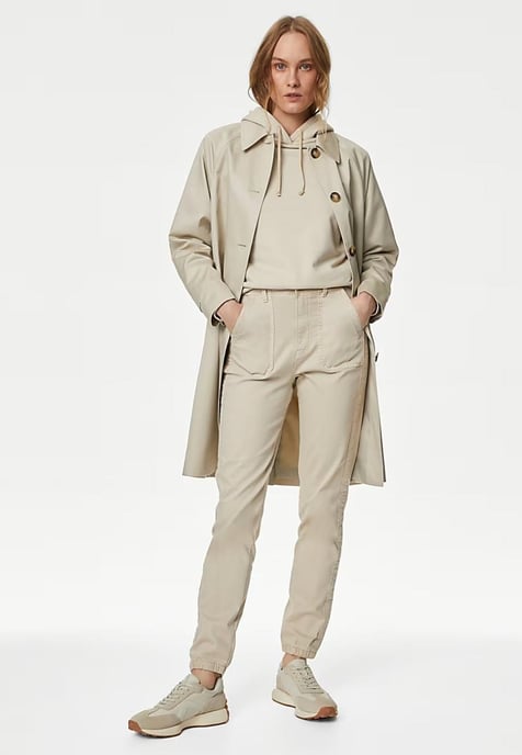 M&S Collection Ladies Algodón Slim Fit Tobillo Grazer Joggers Beige - Image 4