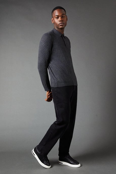 Cotton Rich Long Sleeve Knitted Polo - Image 2