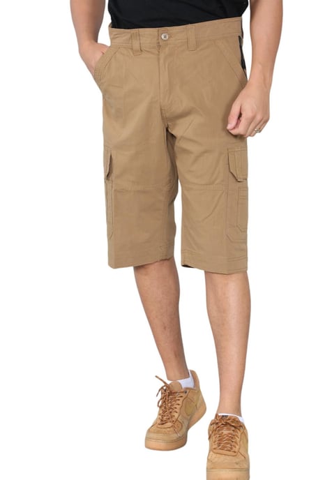 Shorts cargo de secado rápido con múltiples bolsillos para hombre en color caqui - Image 1